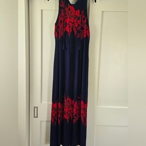 Tommy Bahama Women's Maxi Dress, Navy with Red floral design, size M